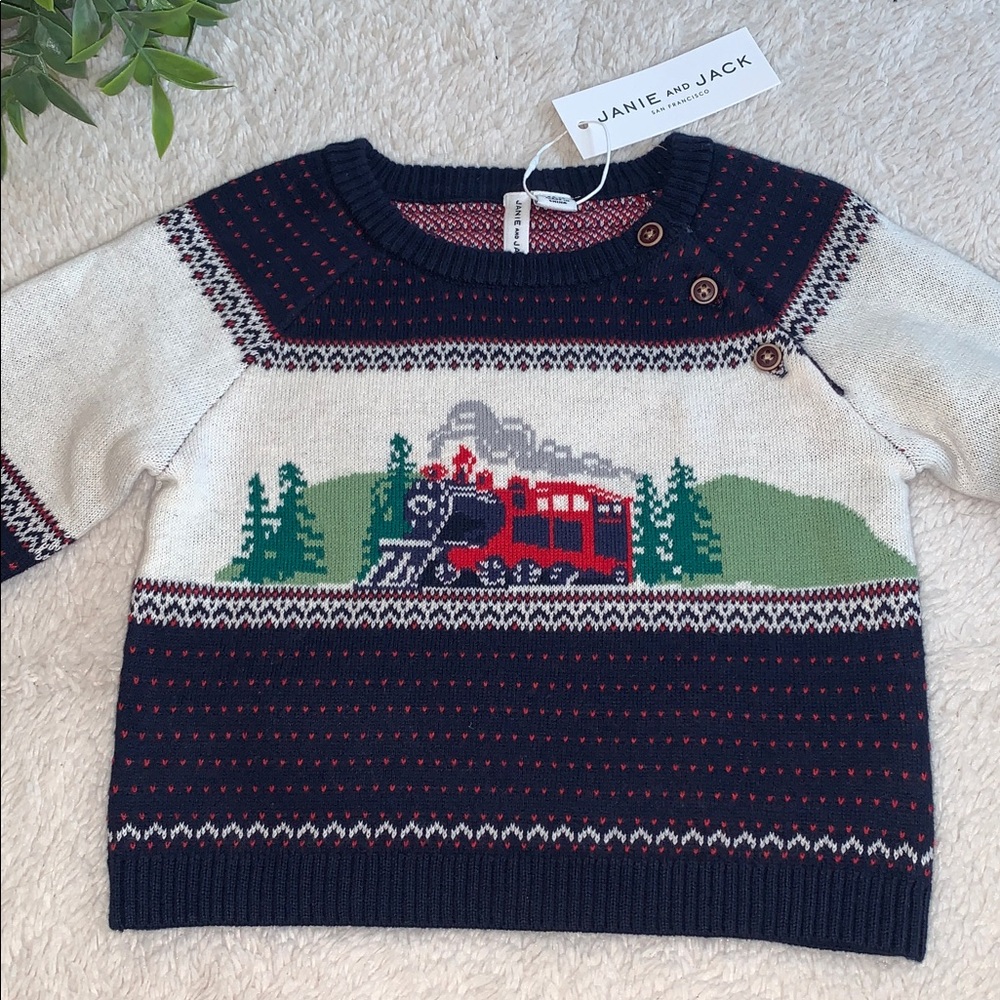 NWT Janie and Jack Train Fair Isle Sweater 6-12M